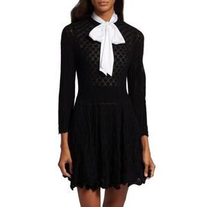 ALICE + OLIVIA Gin Pointelle Lace Wool Blend Mini Black Dress Size medium